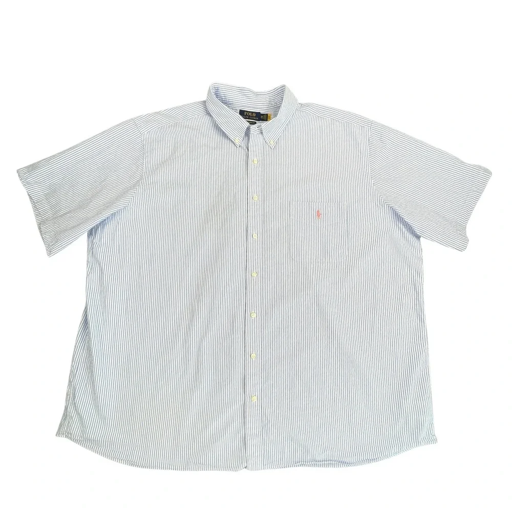 Polo Ralph Lauren 3XB Mens Short Sleeve Shirt Seersucker Stripe Untucked Fit Big